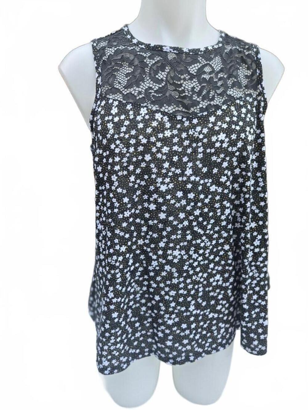NEW Penningtons Women's Sleeveless Black and White Floral Lace 1X, XL